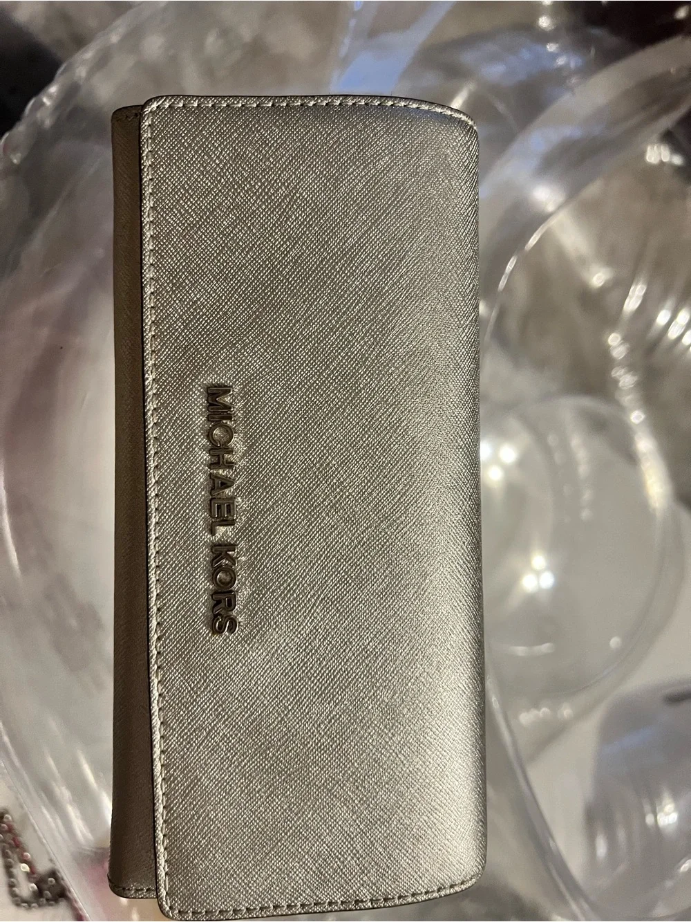 Michael Kors Silver Metallic Saffiano Wallet Clutch